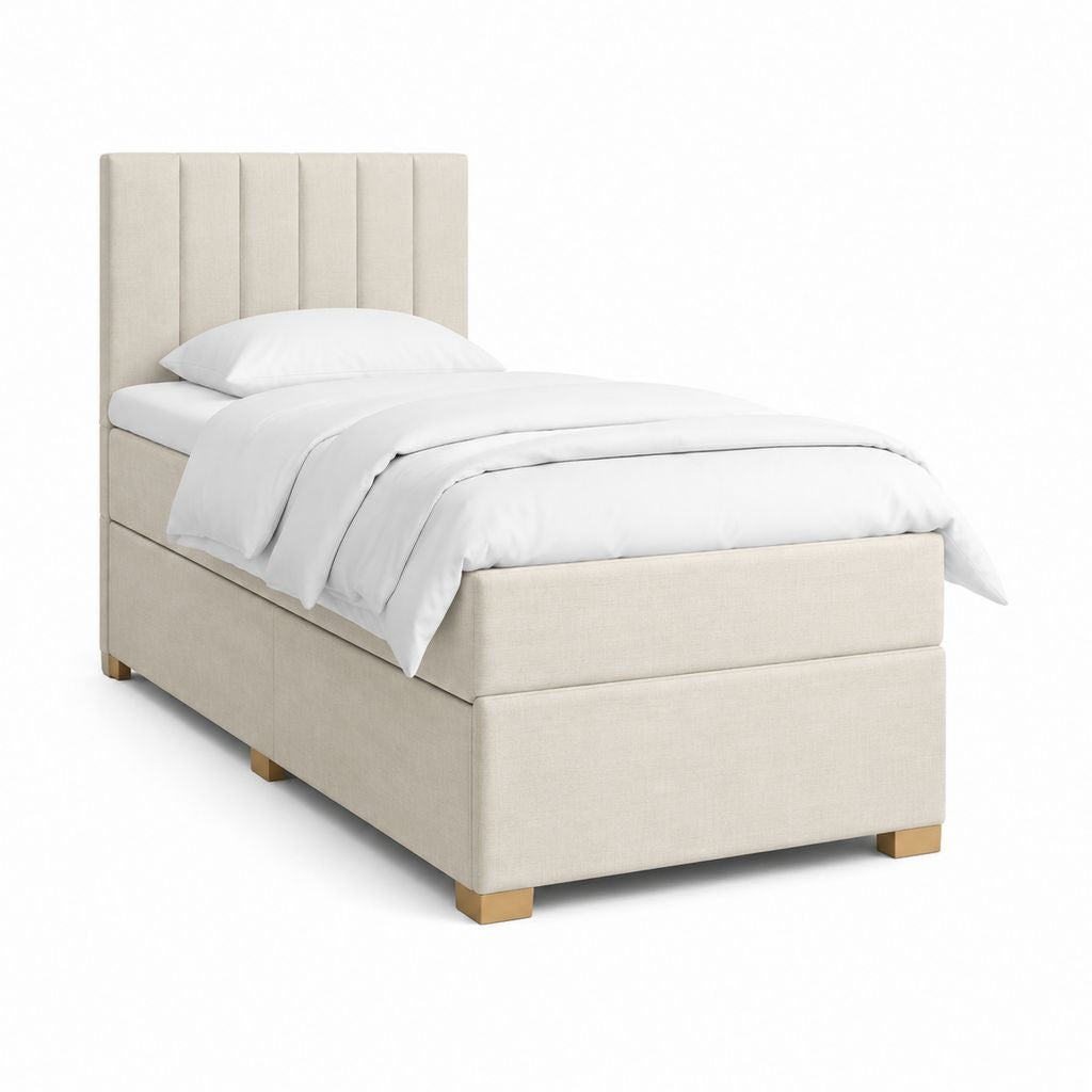 Letto singolo imbottito beige in poliestere con testiera a pannelli 90 x 200 cm