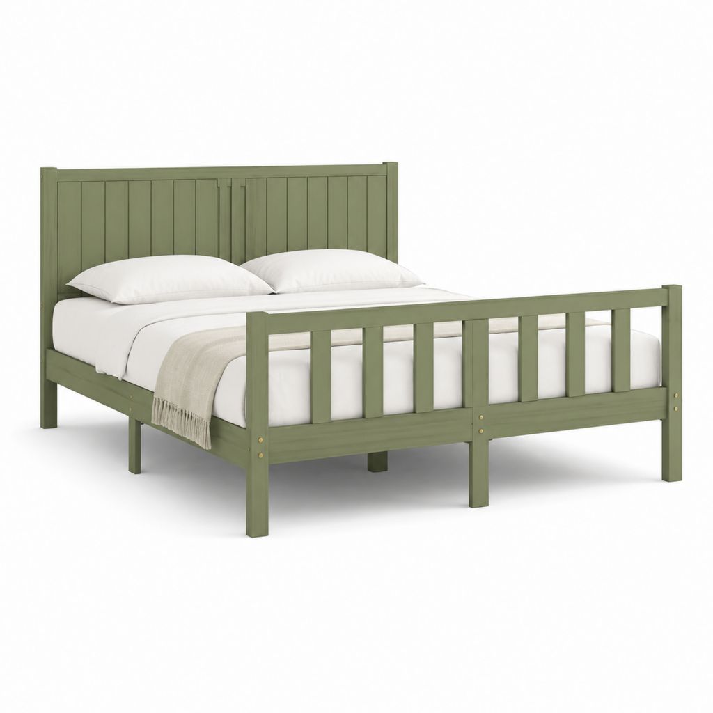 Letto matrimoniale in legno massello verde salvia rettangolare 160 x 200 cm