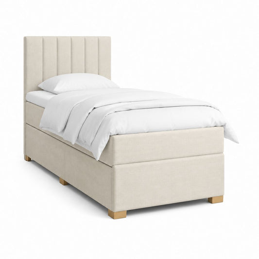 Letto singolo imbottito beige in poliestere con testiera a pannelli 90 x 200 cm