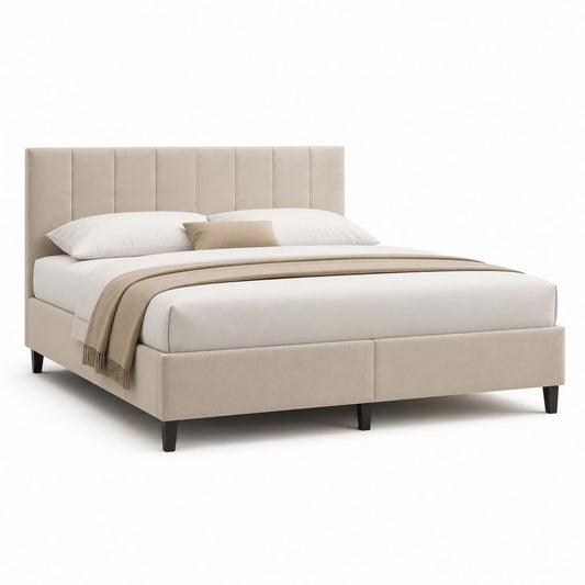 Letto matrimoniale imbottito beige in poliestere rettangolare 160 x 200 cm