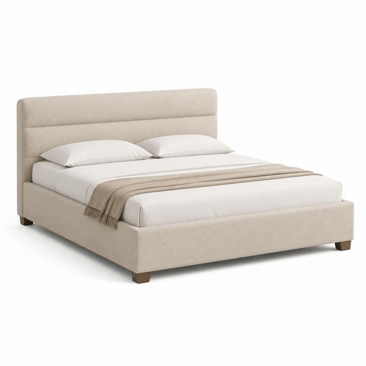 Letto matrimoniale imbottito beige in poliestere 160 x 200 cm