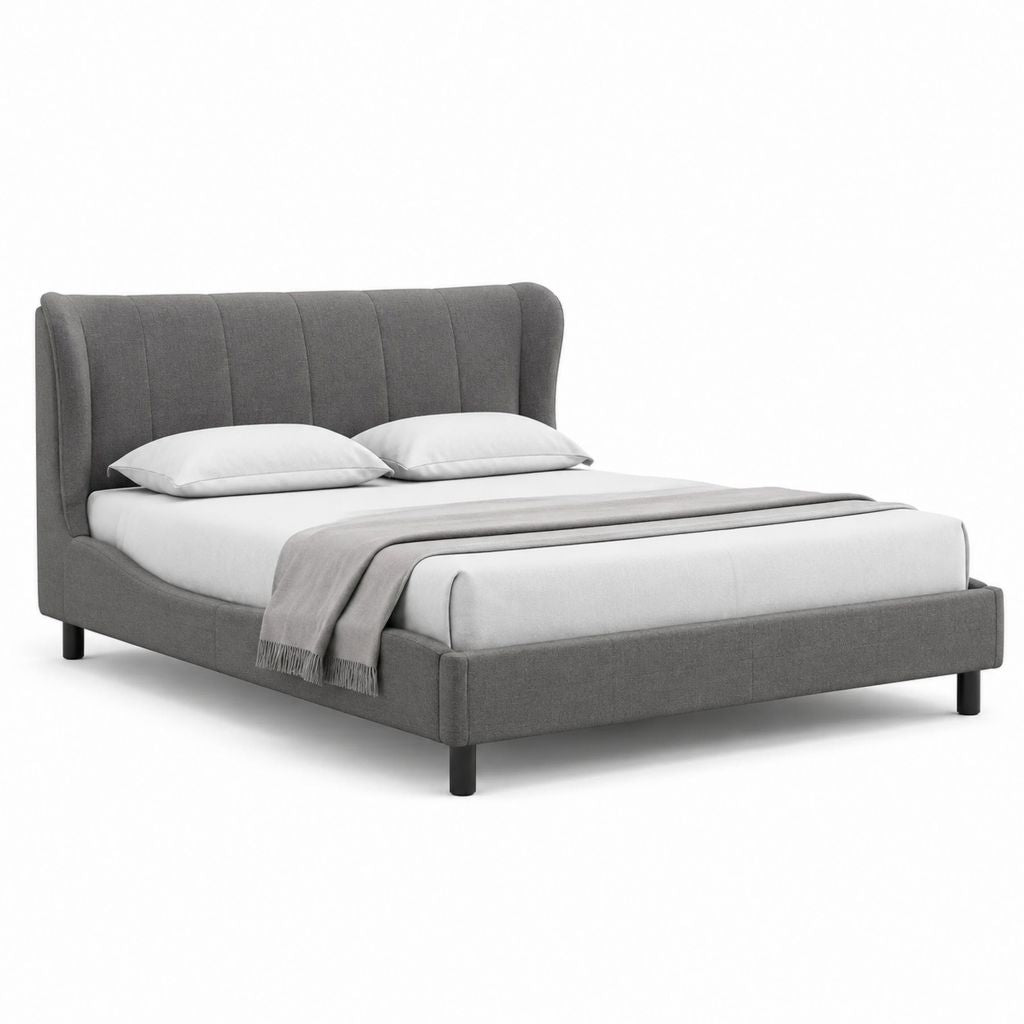 Letto matrimoniale imbottito grigio in poliestere 160 x 200 cm con testiera alta