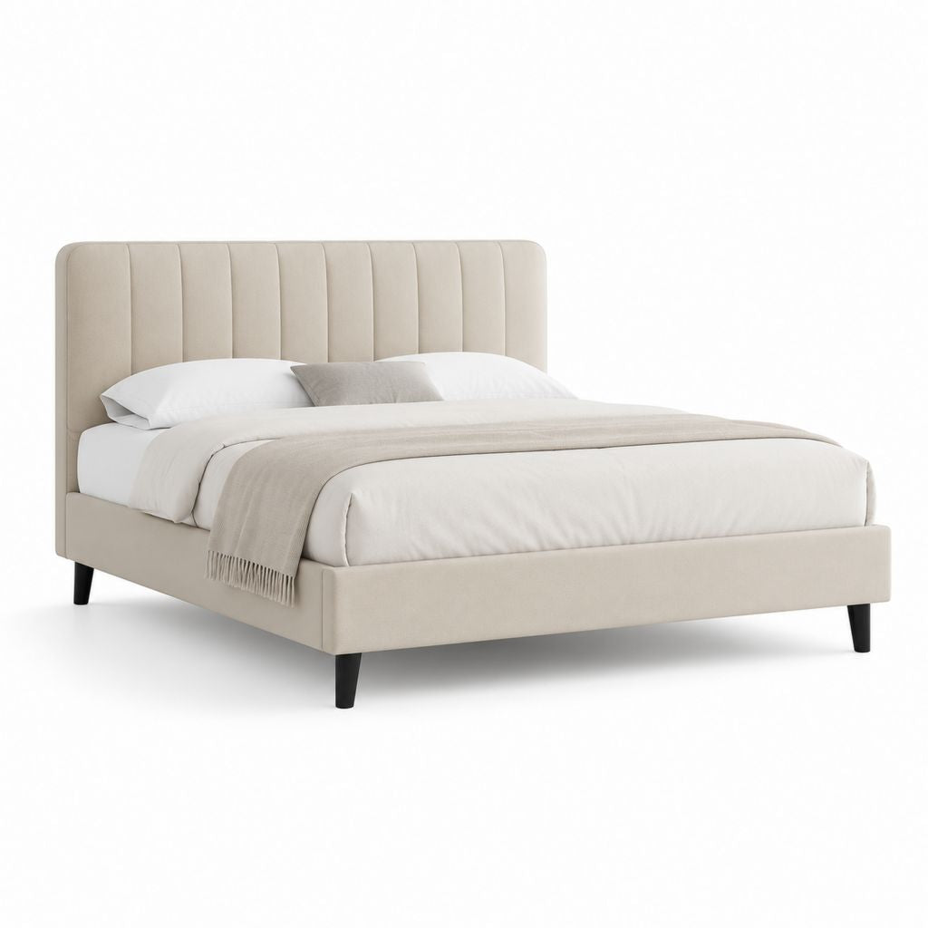 Letto matrimoniale imbottito beige in poliestere rettangolare per materasso 160 x 200 cm