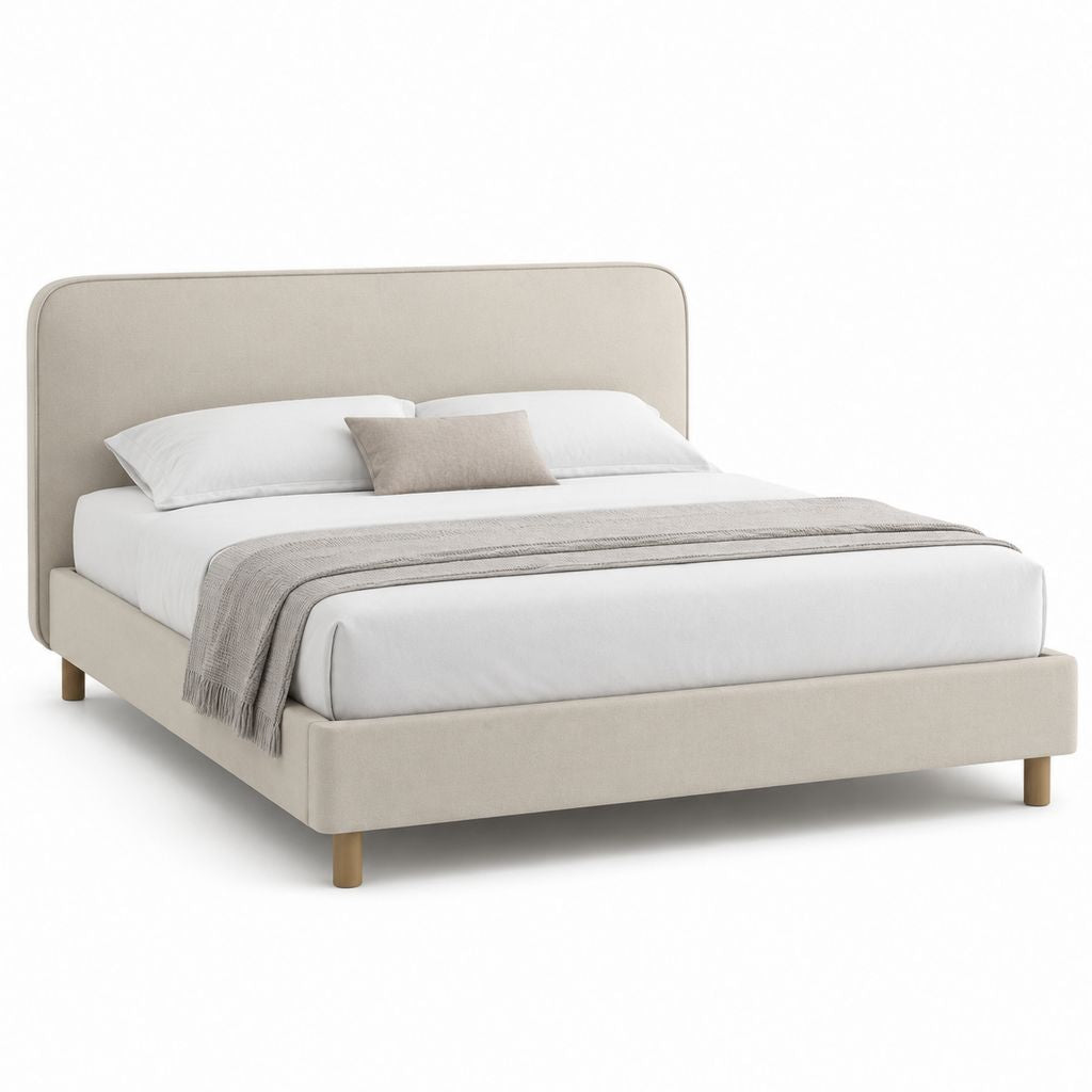 Letto matrimoniale imbottito beige in poliestere 160 x 200 cm