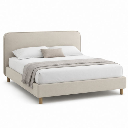 Letto matrimoniale imbottito beige in poliestere 160 x 200 cm