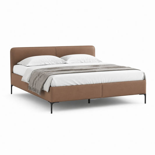 Letto matrimoniale imbottito marrone in pelle sintetica PU 160 x 200 cm 170 x 215 x 105 cm
