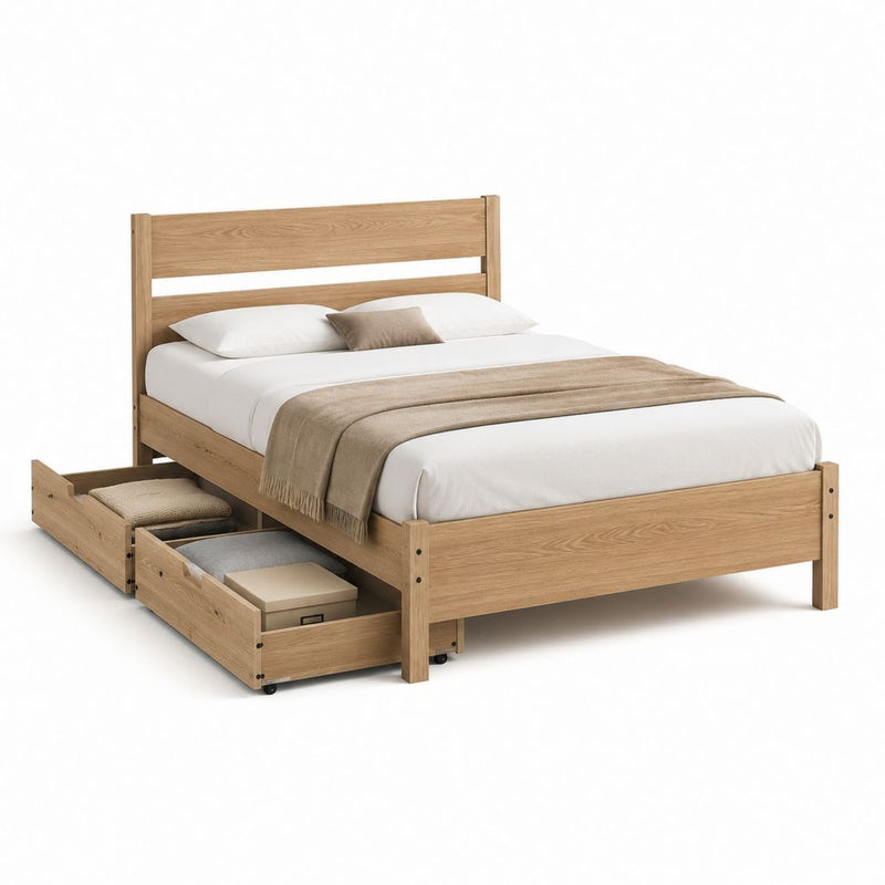 Letto matrimoniale in rovere naturale con 2 cassetti estraibili 160 x 200 cm