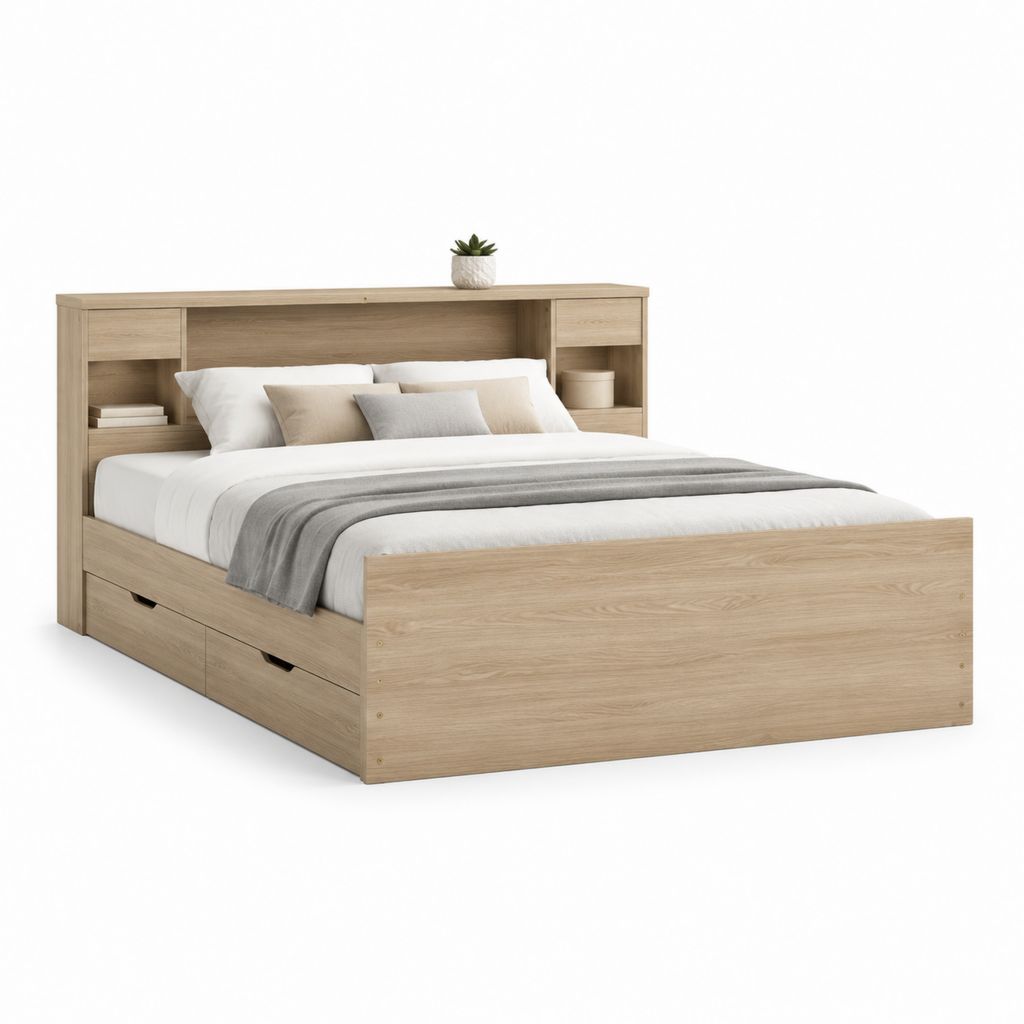 Letto contenitore matrimoniale rovere chiaro in pannelli truciolari nobilitati 160 x 200 cm