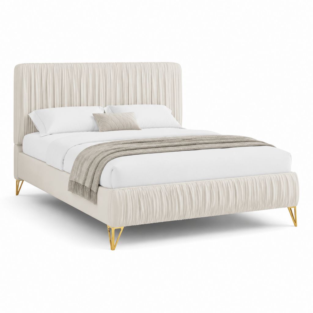 Struttura letto matrimoniale imbottita avorio in poliestere 160 x 200 cm