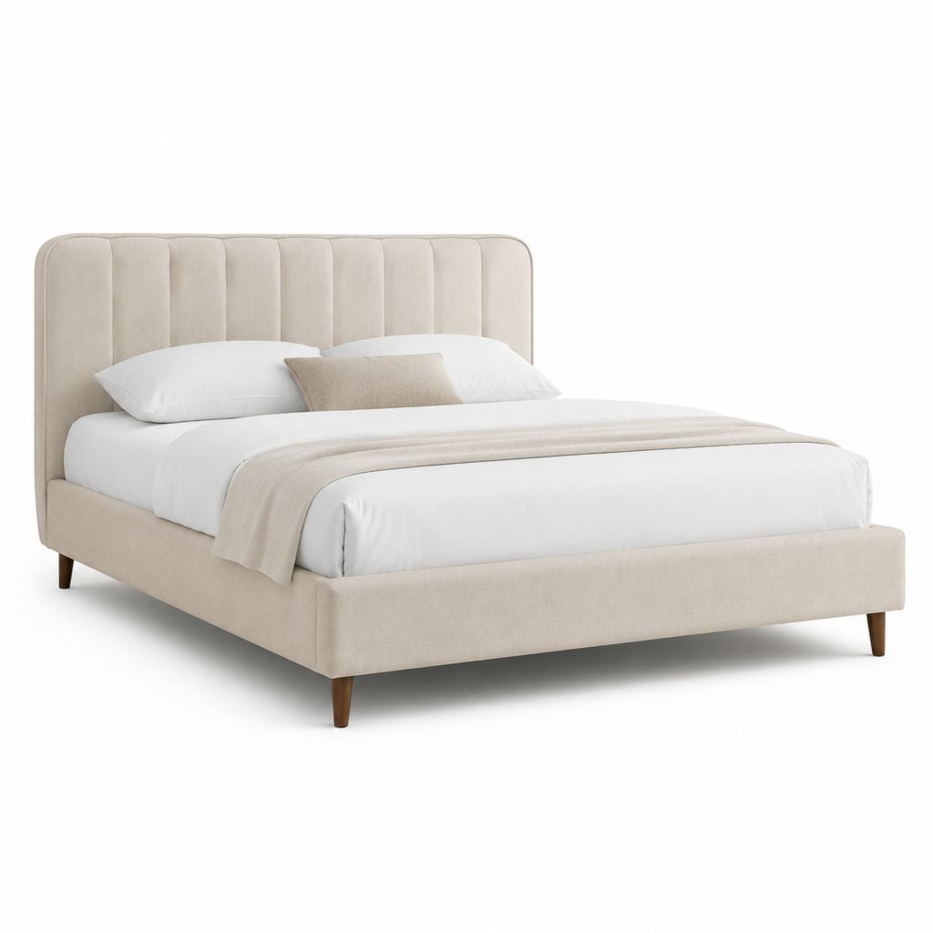 Letto matrimoniale imbottito rettangolare beige in poliestere 160 x 200 cm