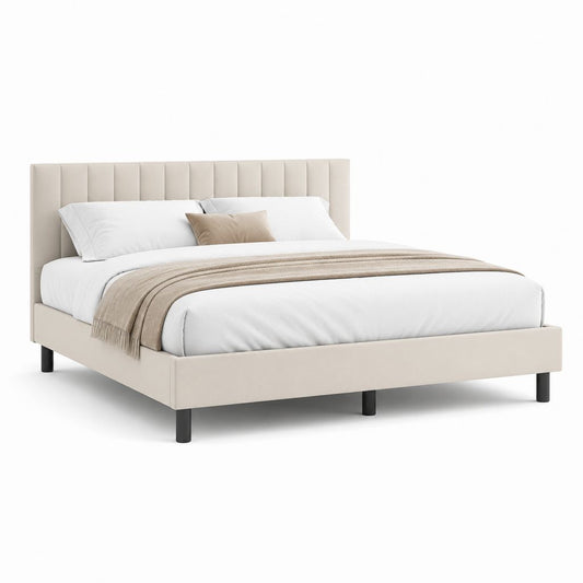 Letto matrimoniale imbottito beige in poliestere rettangolare 160 x 200 cm