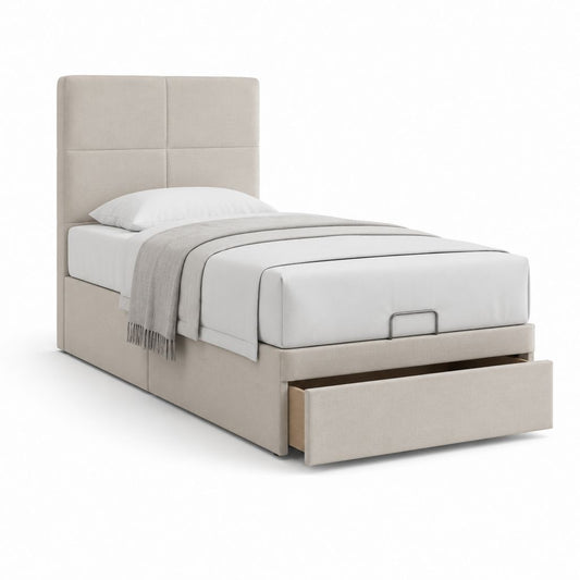 Letto singolo con cassetto contenitore beige in poliestere 90 x 200 cm