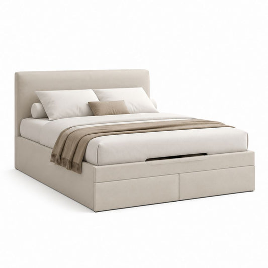 Letto contenitore matrimoniale beige in poliestere rettangolare 160 x 200 cm