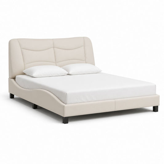 Letto matrimoniale imbottito beige in pelle sintetica PU 160 x 200 cm