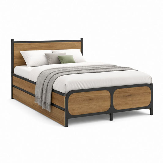 Letto matrimoniale con struttura in acciaio e pannelli MDF rovere nero rettangolare 160 x 200 cm