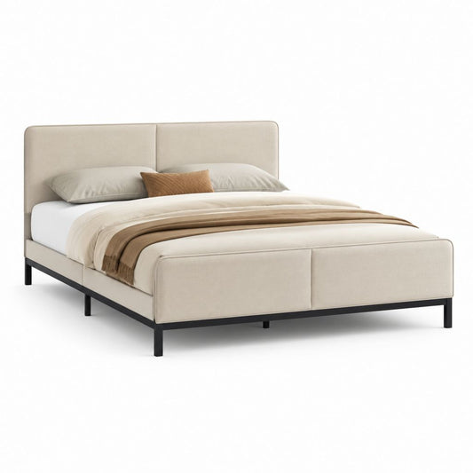 Letto matrimoniale imbottito beige in poliestere rettangolare 160 x 200 cm