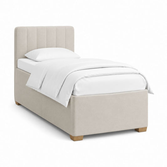 Letto singolo imbottito beige in poliestere con testiera verticale 90 x 190 cm