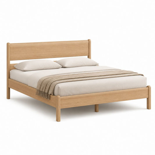 Letto matrimoniale con testiera in legno massello naturale rettangolare 160 x 200 cm