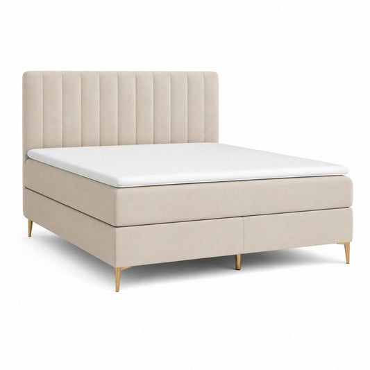 Letto matrimoniale imbottito beige in poliestere con testiera rettangolare 160 x 200 cm